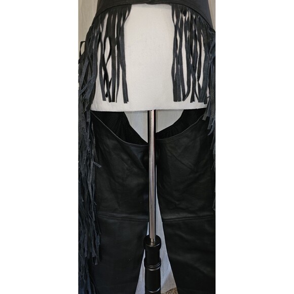 HIMALAYA MOTOR BIKE WEAR 100% Leather Chaps Size Small Zipper Motorcycle Black - Picture 6 of 11